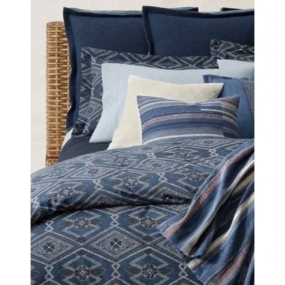 Ralph Lauren Francois Full Queen Duvet Cover Navy Blue 100% Cotton 92x96 NEW